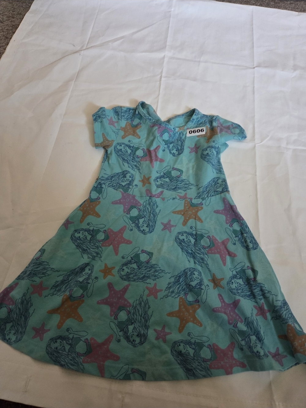 Disney Aqua Mermaid & Starfish Print Girls Dress